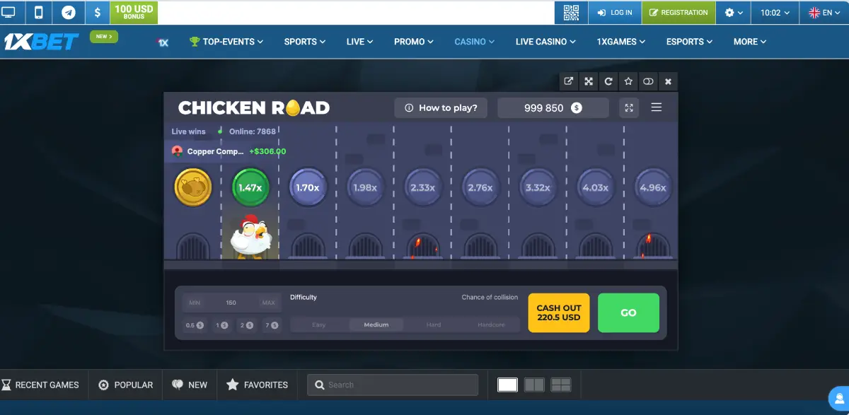 Mobile version of Chicken Road in the 1xBet app