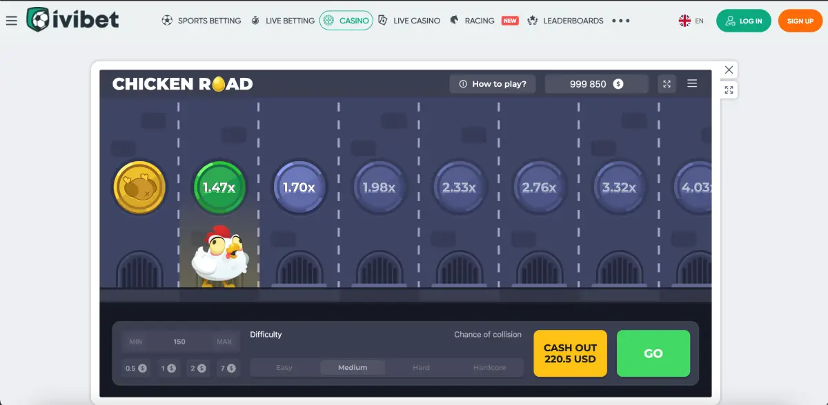 Chicken Road game screen at Ivibet showing step-by-step multipliers