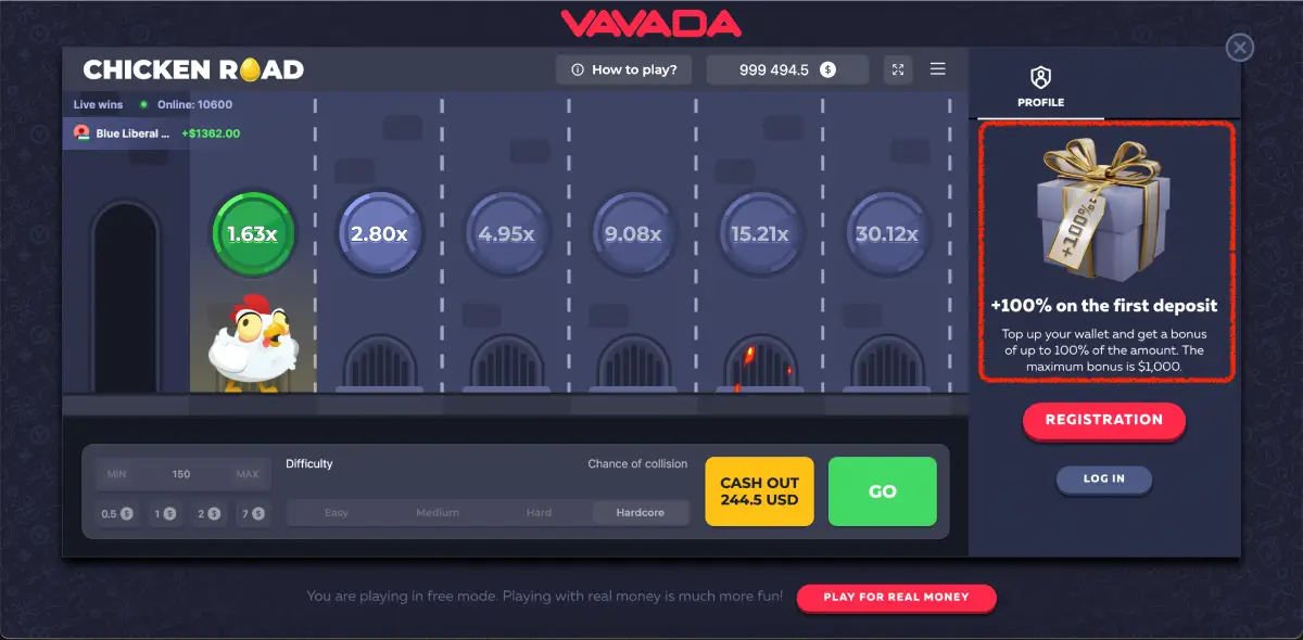 Chicken Road game interface on mobile device