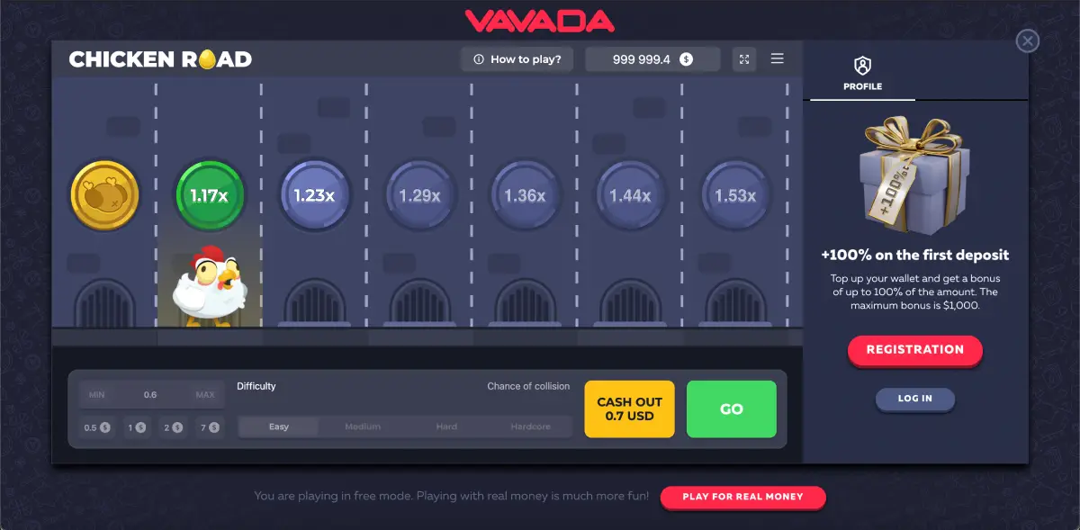 Cash out button highlighted during a Chicken Road round Cash out button highlighted during a Chicken Road round