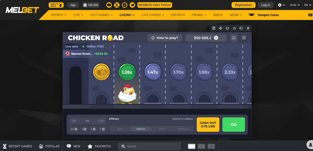 Chicken Road interface in Melbet mobile app