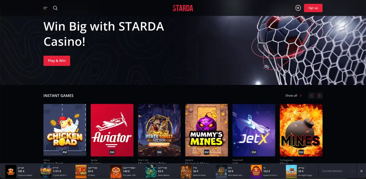 Chicken Road game screen in Starda Instant Games section