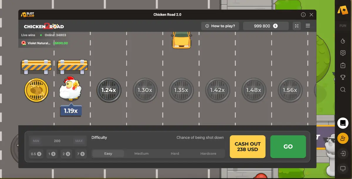 Chicken Road in SlotLair slot main screen view