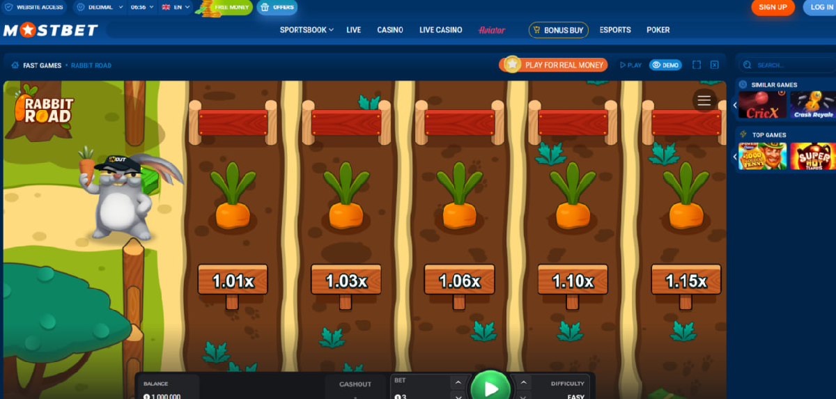 Rabbit Road game overview interface with multiplier path Rabbit Road game overview interface with multiplier path