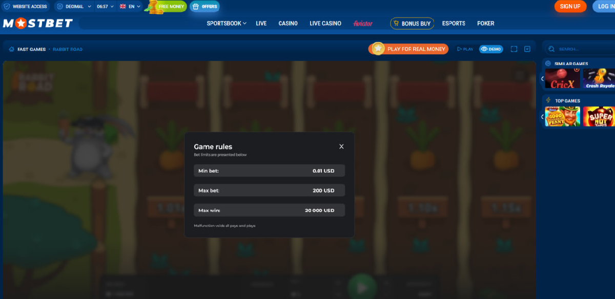 Rabbit Road game gameplay screen with active run Rabbit Road game gameplay screen with active run